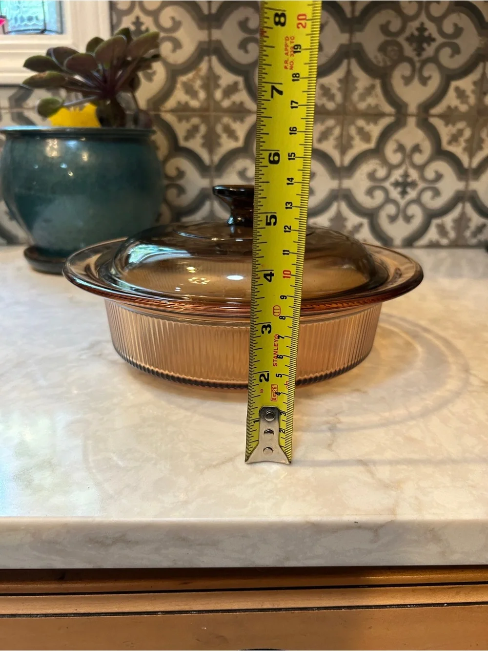 VINTAGE CORNING/PYREX VISIONS AMBER DISH WITH LID-EUC